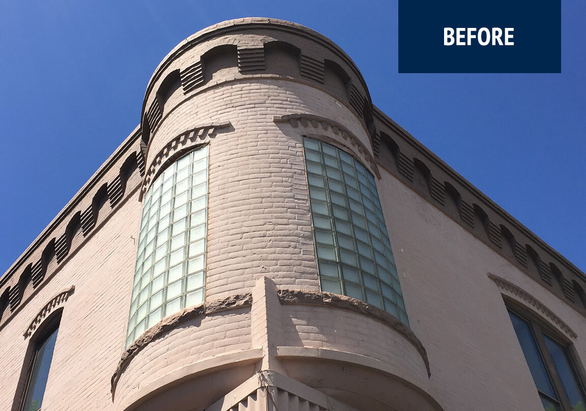 Before renovations view of the area where the cupola was on the RC Henry Building.