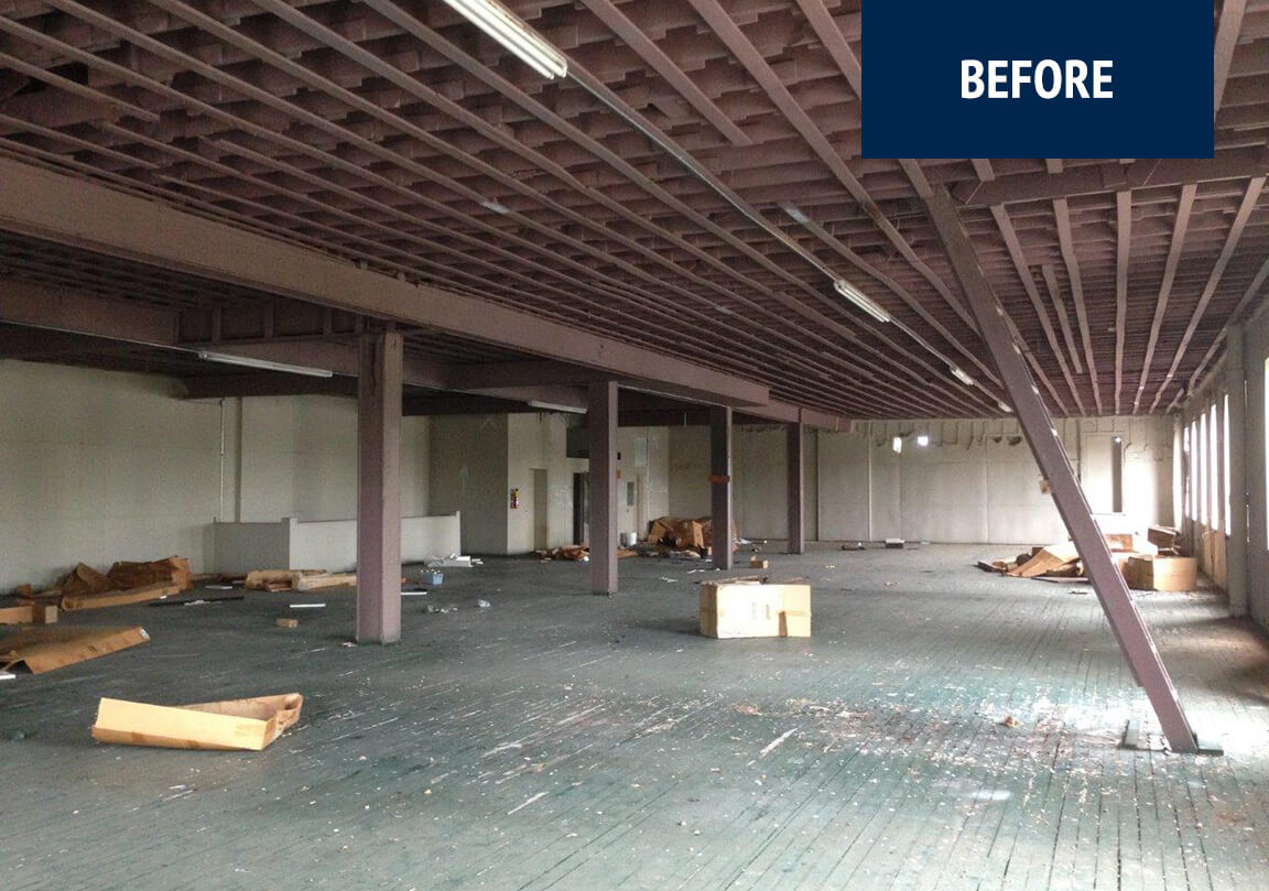 Before renovations view of the second floor of the RC Henry Building.
