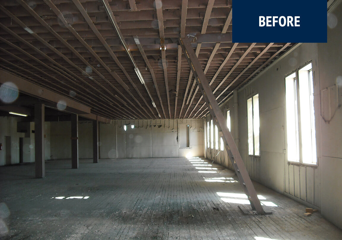 Before renovations view of the second floor of the RC Henry Building.